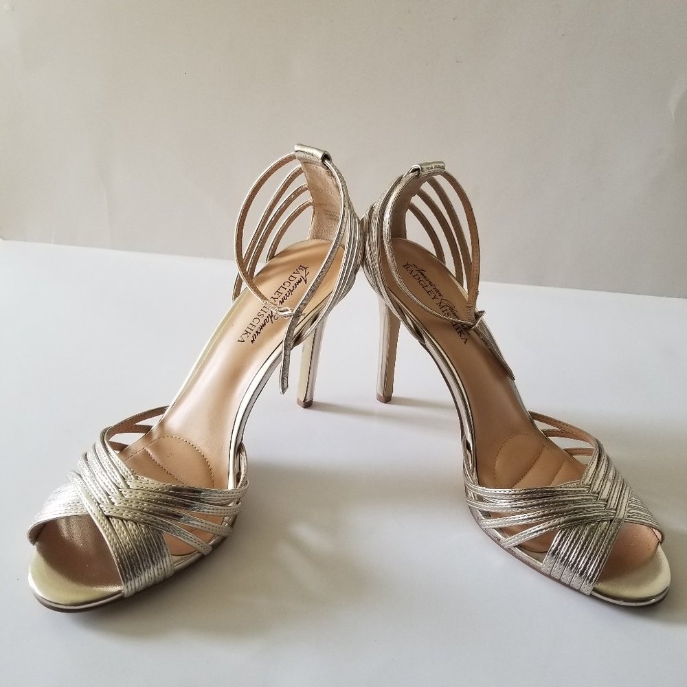Badgley Mischka American Glamour Gold Strappy Open Toe Heels Size 9